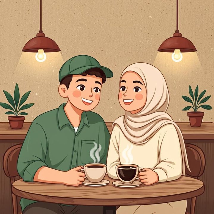 Ilustrasi pertama bertemu di kedai kopi
